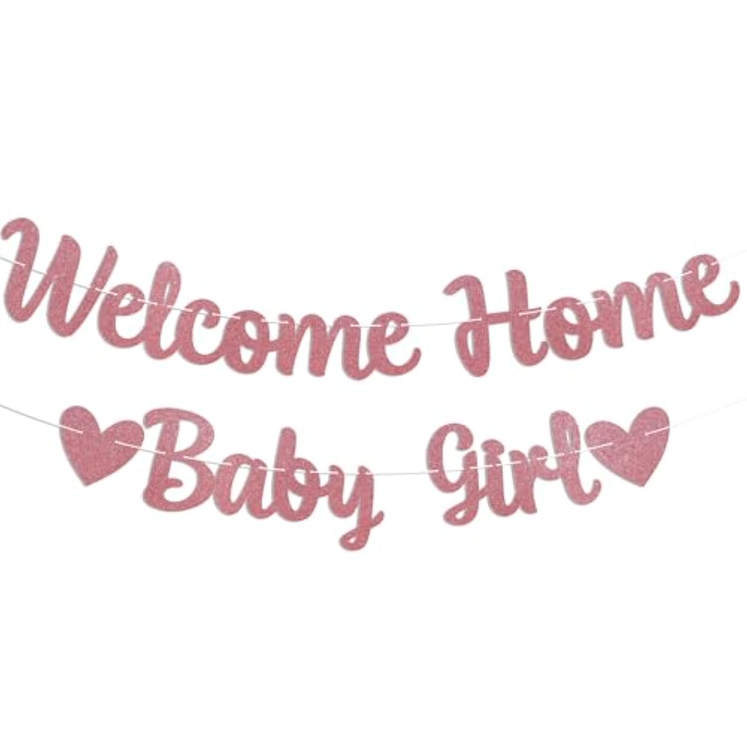 Welcome Home Baby Girl Banner - Pink Baby Shower Decorations For Girl, Gender Reveal Baby Shower Inside Outside Decoration Rose Gold Glitter