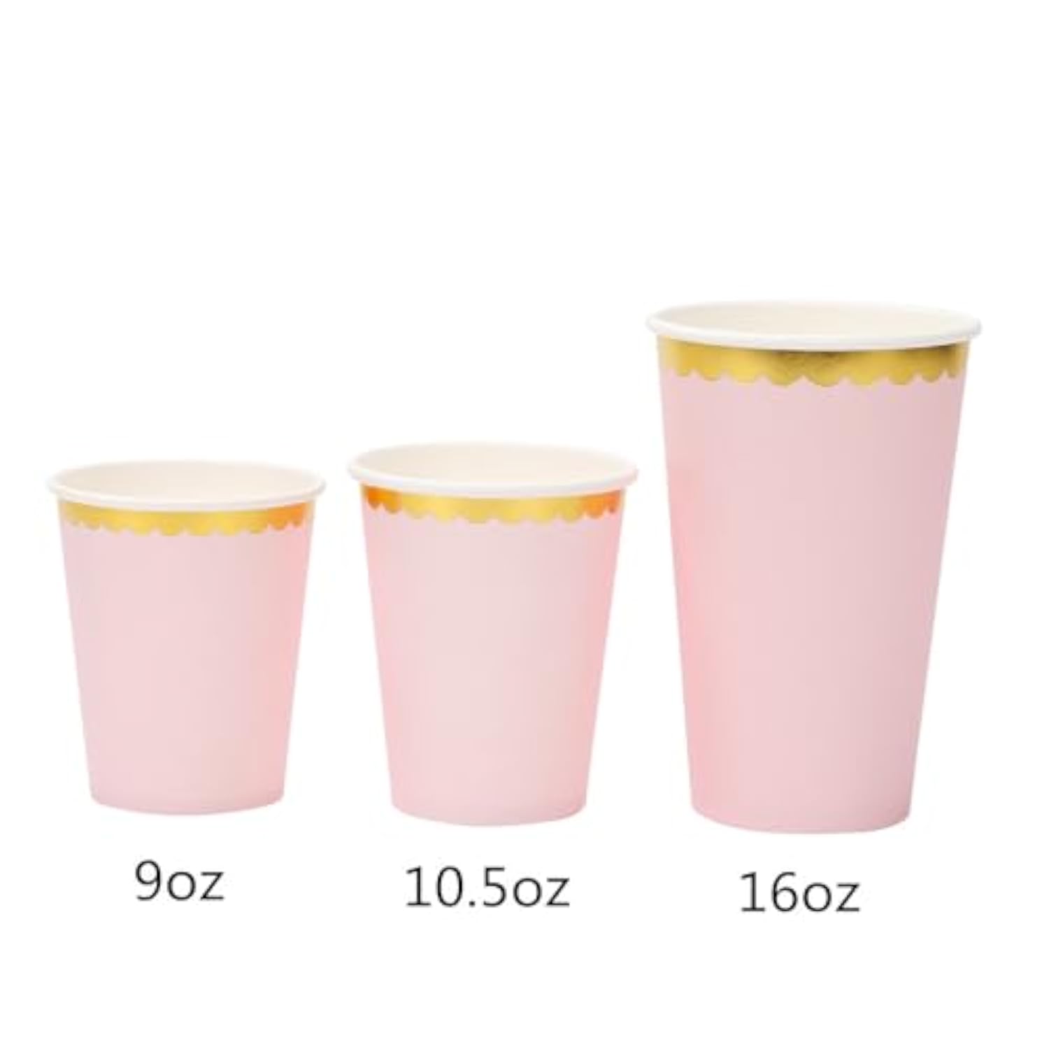 16 Oz Pink Gold Paper Disposable Coffee Cups,Hot And Cold Beverage Drinking Cups With Scalloped Gold Foil Border,30 Pcs Party Paper Cups For Party,Picnic,Wedding, And Events