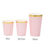 16 Oz Pink Gold Paper Disposable Coffee Cups,Hot And Cold Beverage Drinking Cups With Scalloped Gold Foil Border,30 Pcs Party Paper Cups For Party,Picnic,Wedding, And Events