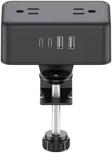 8 in 1 Desk Clamp Power Strip 4 AC Outlets 2 USB A 2 USB C 20W 6.6 Ft Cord