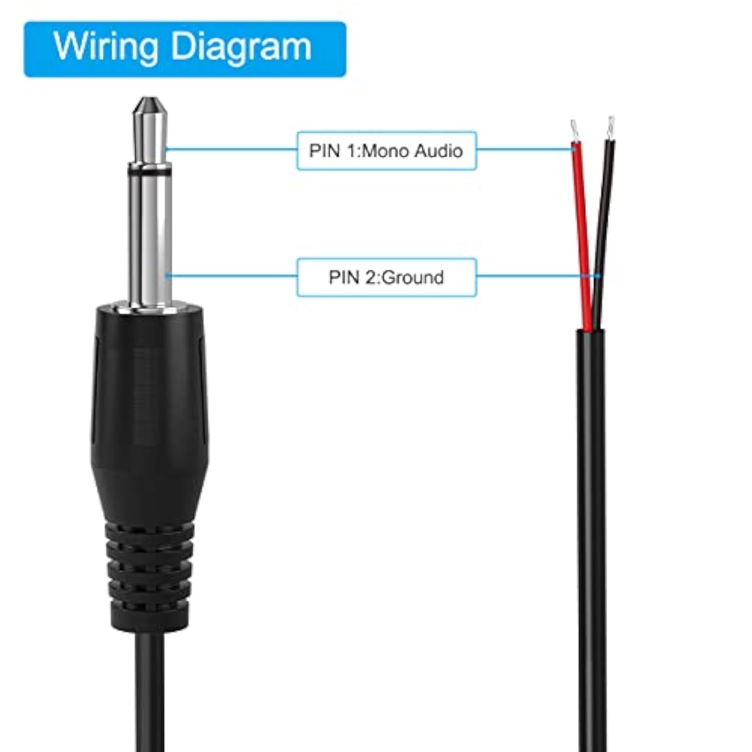 Replacement 3.5Mm Male Jack To Bare Wire Open End Ts 2 Pole Mono 1/8" 3.5Mm Jack Plug Connector Aux Audio Cable For Scanner,Speaker Pa Horns,Morse Key, Cooling Fans, Power Amp Repair
