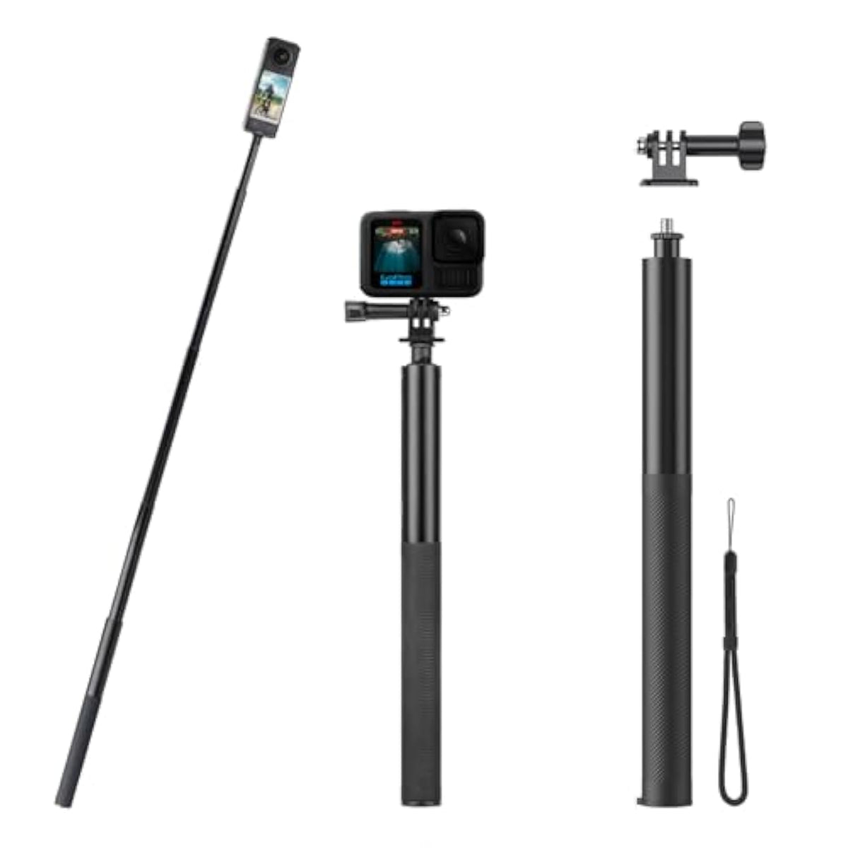 53" Invisible Selfie Stick For Insta360 X5 X4, Extended Monopod Pole Heavy Duty Solid Compact For Dji Osmo 360, For Insta 360 X5 X4 X3 X2 X Accessories (With Go Pro Adapter And Wrist Strap)
