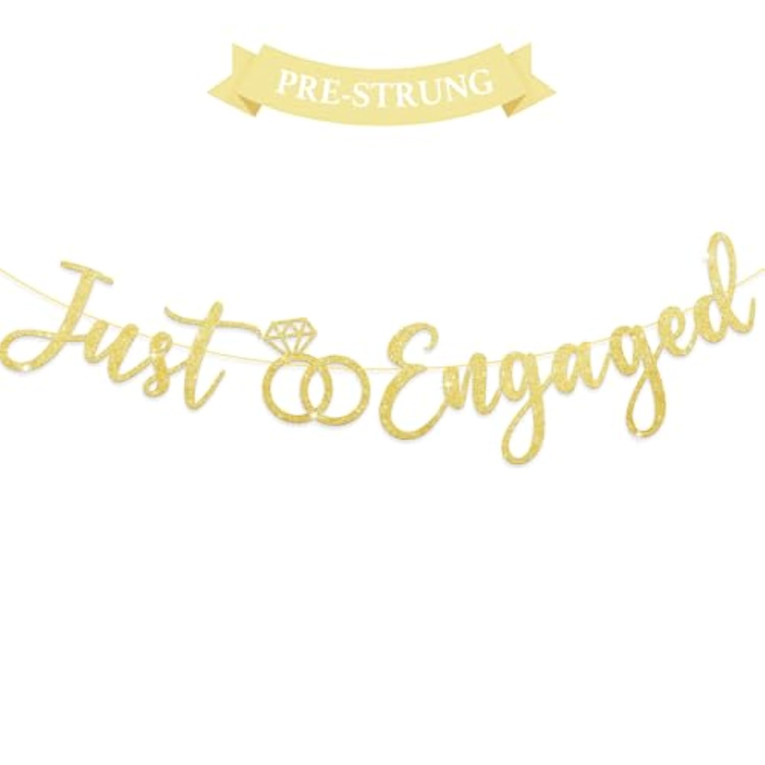 Pre Strung Just Engaged Banner Decorations Glitter Gold Engagement Banner Engaged Sign For Engagement Party Decorations