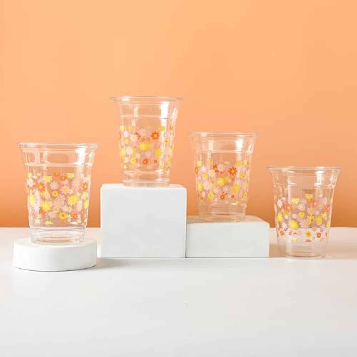 Daisy Groovy Plastic Cups Pink Orange Flower Party Cups Retro Boho Hippie Disposable Cups 60S 70S 12 Oz Cold Drinking Cup For Groovy Party Supplies (50, Colorful Daisy)