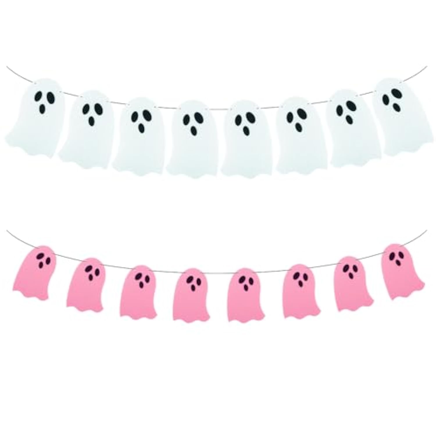 2 Pack White & Pink Ghost Garland, Felt Banner for Halloween Party Decor