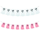 2 Pack White & Pink Ghost Garland, Felt Banner for Halloween Party Decor