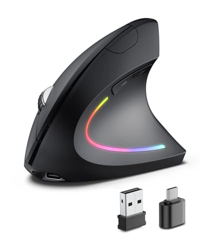Ergonomic Wireless Rechargeable Mouse, Bluetooth+Usb A+Type C(3 In 1) Connection, 5 Levels Up To 4800 Dpi, 6 Silent Buttons, 2.4Ghz Carpal Tunnel Vertical Mice, For Laptop, Desktop,Macbook-Black