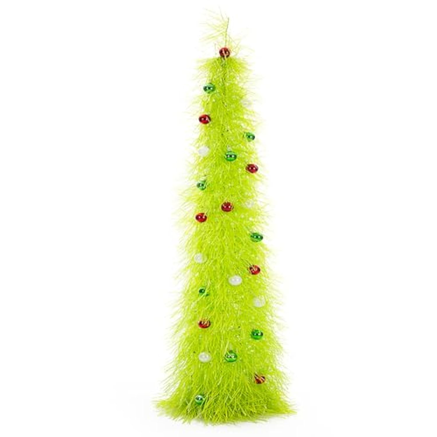 Christmas Tree 5Ft Artificial With Light And Balls Ornaments Hairy Pop Up Pencil Tinsel Collapsible Stand For Xmas Holiday Party Decorations, Home Office Display Decor, Fruit Green