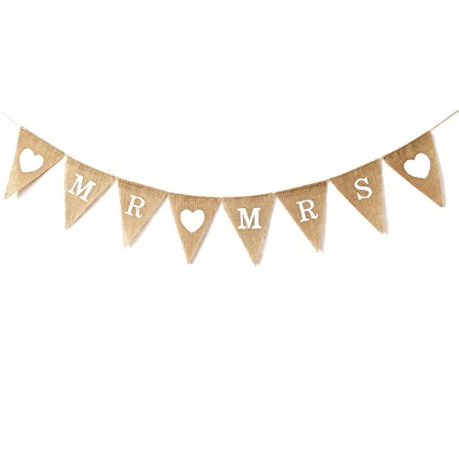 Burlap Bunting Banner Triangle Heart Mr Mrs