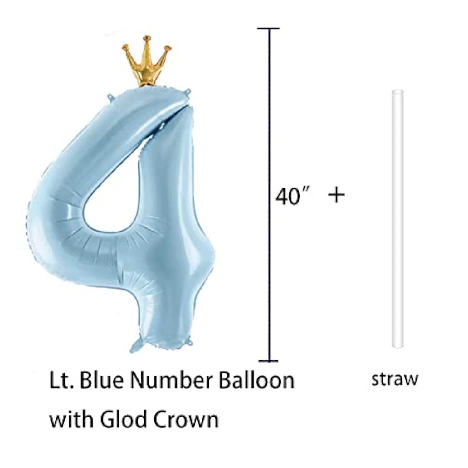 Number 4 Balloon With Crown, Large Number Balloons 40 Inch, 4Th Birthday Party Decorations Supplies 4 Year Old Birthday Sign Decor, Blue