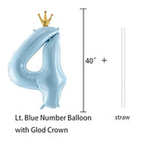 Blue Number 4 Balloon with Crown: 4th Birthday Party Decoration