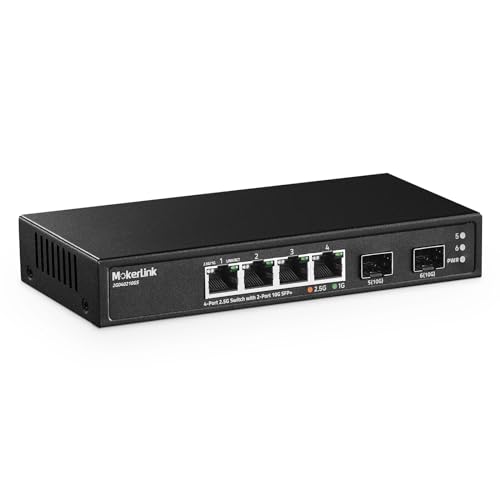4 Port 2.5G Ethernet Switch With 2 Port 10G Sfp+ Slot, 4 X 2.5G Base-T Ports Compatible With 10/100/1000Mbps, Metal Unmanaged Fanless Small Network Switch