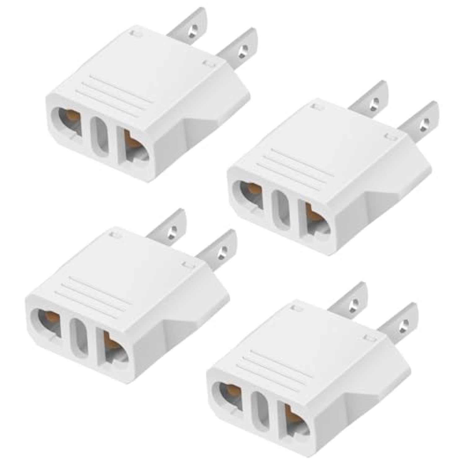 4 Pack European To Us Plug Adapter, 220V To 110V Adapter Plug Converter, Travel Adapter European To American, Canada, Mexico, Type A, White