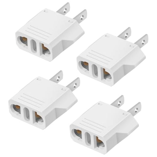 4 Pack European To Us Plug Adapter, 220V To 110V Adapter Plug Converter, Travel Adapter European To American, Canada, Mexico, Type A, White