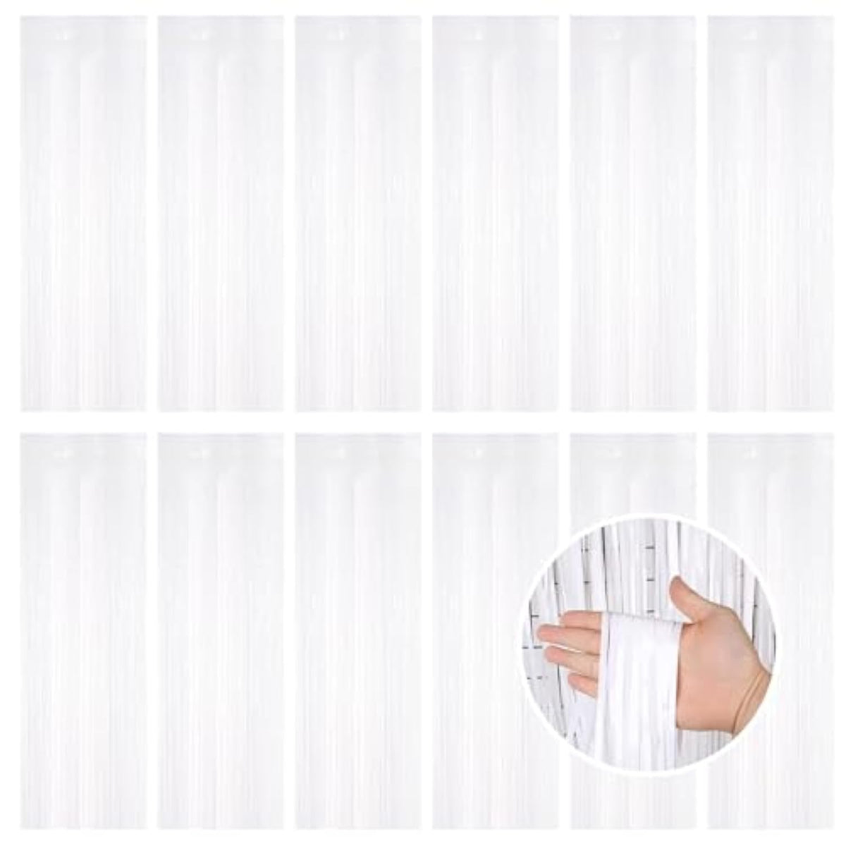 White Fringe Curtain Party Streamers, 12 Pack 3.3Ft X 8.2 Ft Foil Curtain Backdrop Tinsel Foil Fringe Curtains Photo Booth Backdrop Streamer For Birthday, Wedding, Baby Shower, Disco Party