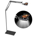 Overhead Phone Tripod For Cooking Videos With Rechargeable Light, Move Around Floor Phone Stand With Ring Light Content Creator Video Recording Selfie Photography Tiktok Youtube Compatible With Iphone