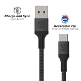 Scosche CAB1-SP STRIKELINE Premium USB to Type-C Charge & Sync Braided Cable 1-ft. Black