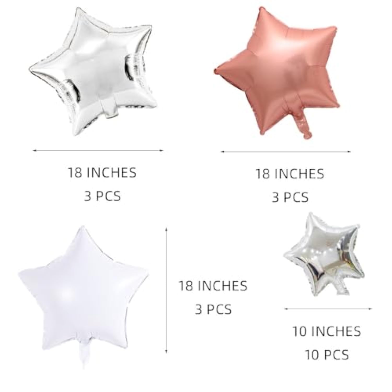 Rose Gold Star Foil Balloons, 15Pcs 18Inch White Silver Rose Gold Ball