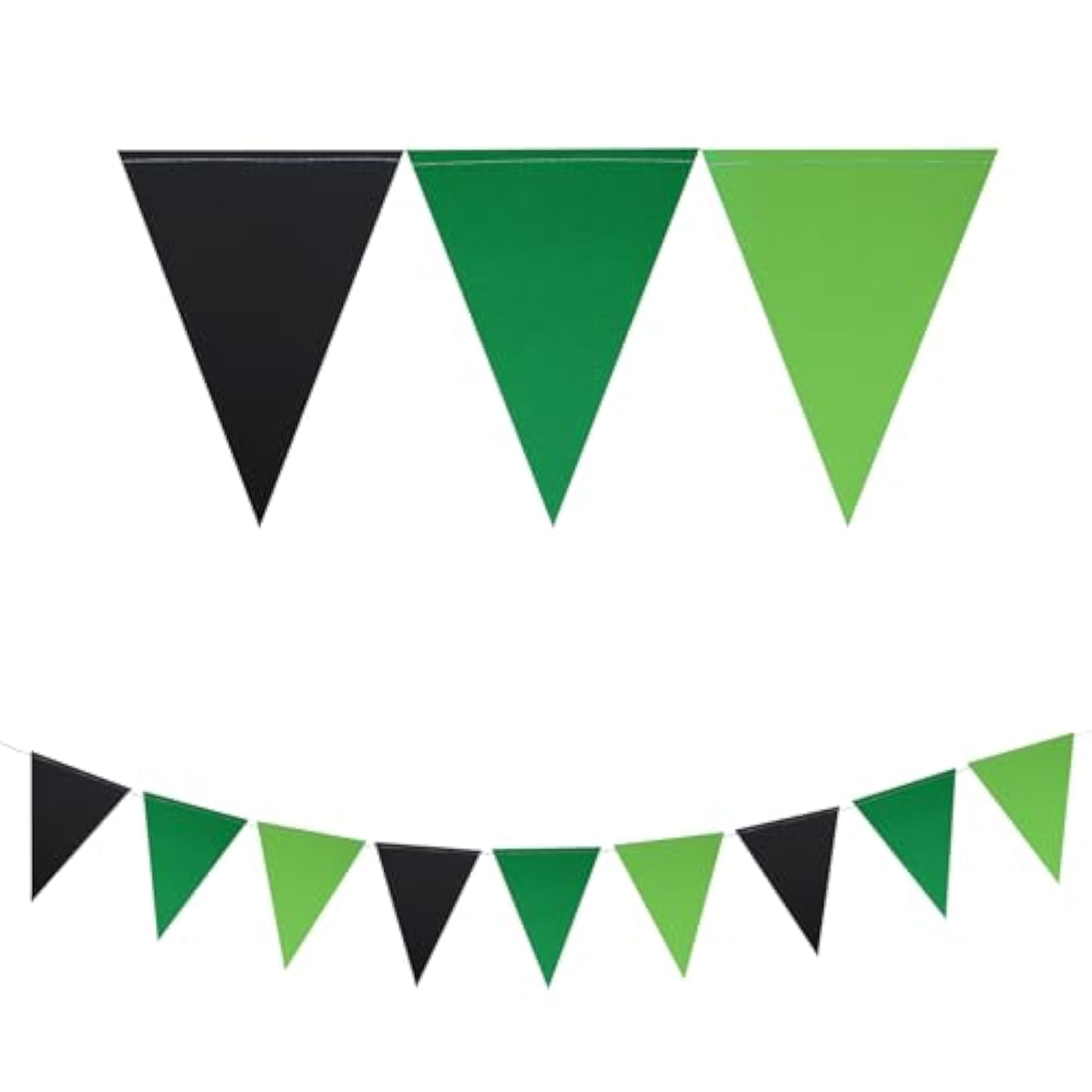 3 Pack Black Green Party Decorations Green Glitter Pennant Banner Paper Triangle Flags Bunting Hanging Decoration For Video Game Soccer Birthday Graduations Halloween Party Supplies
