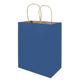 50 Pack 8X4.75X10 Inch Medium Blue Kraft Paper Bags With Handles Bulk, Gift Bags, Craft Grocery Shopping Retail Party Favors Wedding Business Sacks (Blue, 50Pcs)