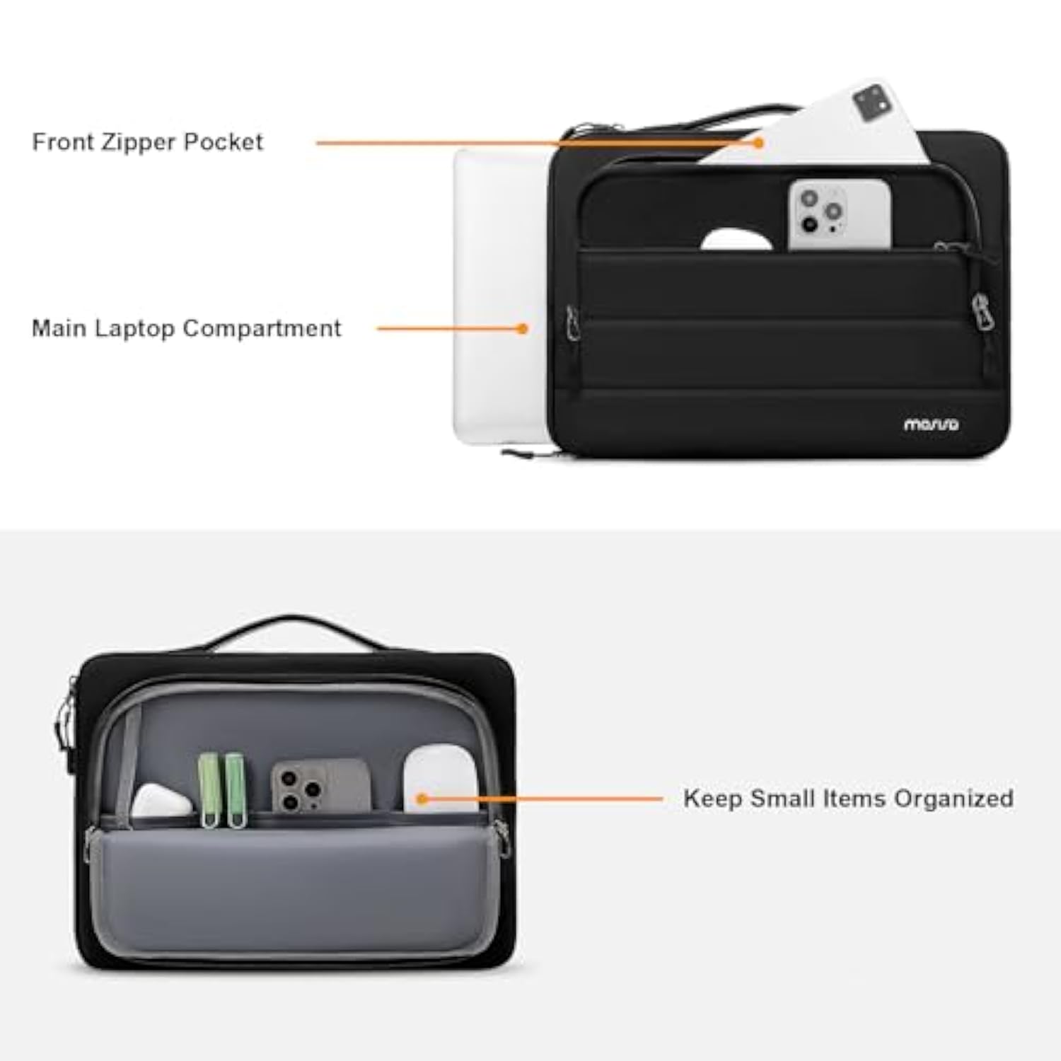 MOSISO 360 Protective 13-14 inch Laptop Case, 13.3 inch Puffy Laptop Sleeve Compatible with MacBook Air 13 13.6/Pro 13/14, HP, Dell, ASUS, Lenovo, Side Open Bag with 2 Zipper Pockets&Handle, Black