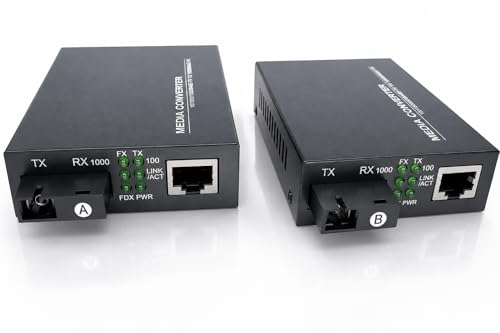 1 Pair Gigabit Fiber Ethernet Converters 1000M/100M/10M, Sfp Media Converter Included, Up To 20Km Distance On Single Mode Sc Fiber Optic (1 Rj45 Port *1 Rj45 Port)