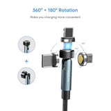 6Ft 540 Rotating 3 In 1 Magnetic Phone Charger Cable, 3A Fast Charge, 480Mbps Data Transfer, Nylon-Braided Cords For Micro Usb/Type C/Iphone
