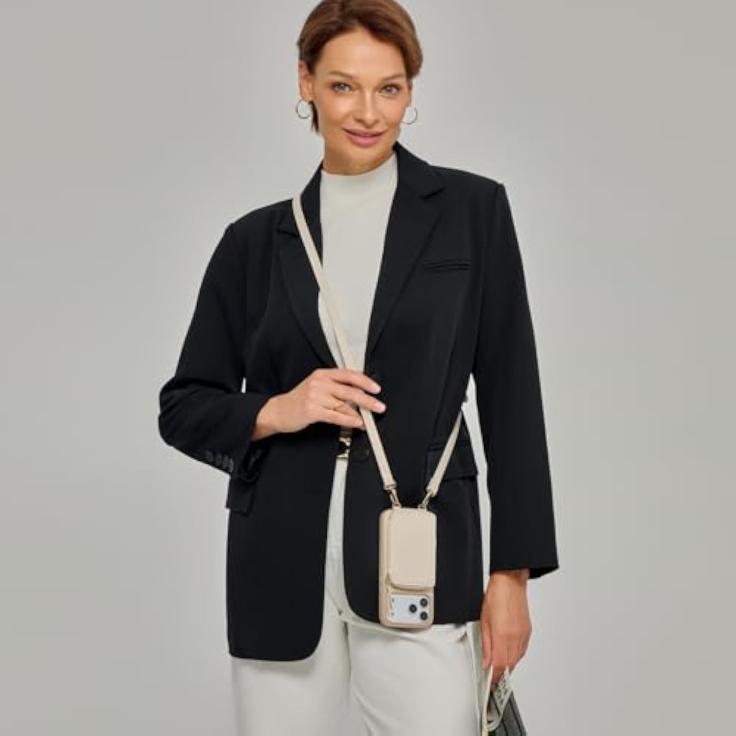 Beige Crossbody Strap Phone Case for iPhone 17 Pro Max with Card Holder and RFID Blocking