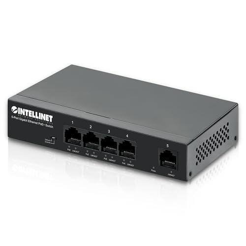 Intellinet 5-Port Gigabit Ethernet Poe+ Switch 4 Poe+ Ports @40W Budget, Up To 30W Per Port - 10Gbps Switching Capacity, Unmanaged, Wall Mountable, Fanless, Durable Metal 3 Yr Mfg -561792