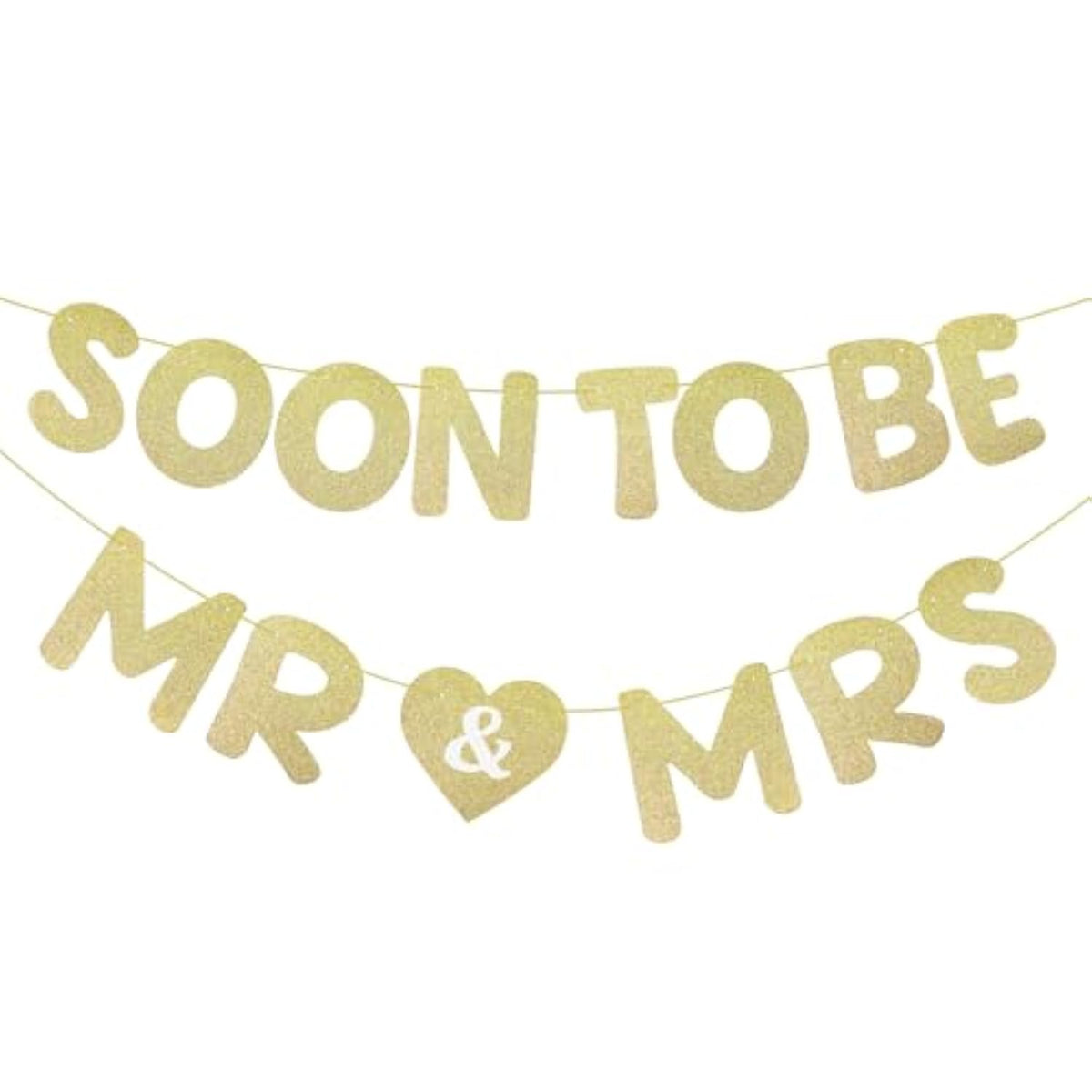 Soon To Be Mr & Mrs Banner For Bridal Shower Decorations Pre-Strung Gold Glitter Mr And Mrs Sign Garland For Wedding Engagement Bachelorette Party Decorations