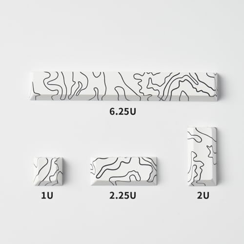 4Pcs Keycaps, White Topographic Keycaps Pbt Keycap Cherry Profile Dye-Sublimation Space Bar 6.25U Esc Enter Custom Keycap Set For Mechanical Keyboard Caps Desktop Computer Keyboards
