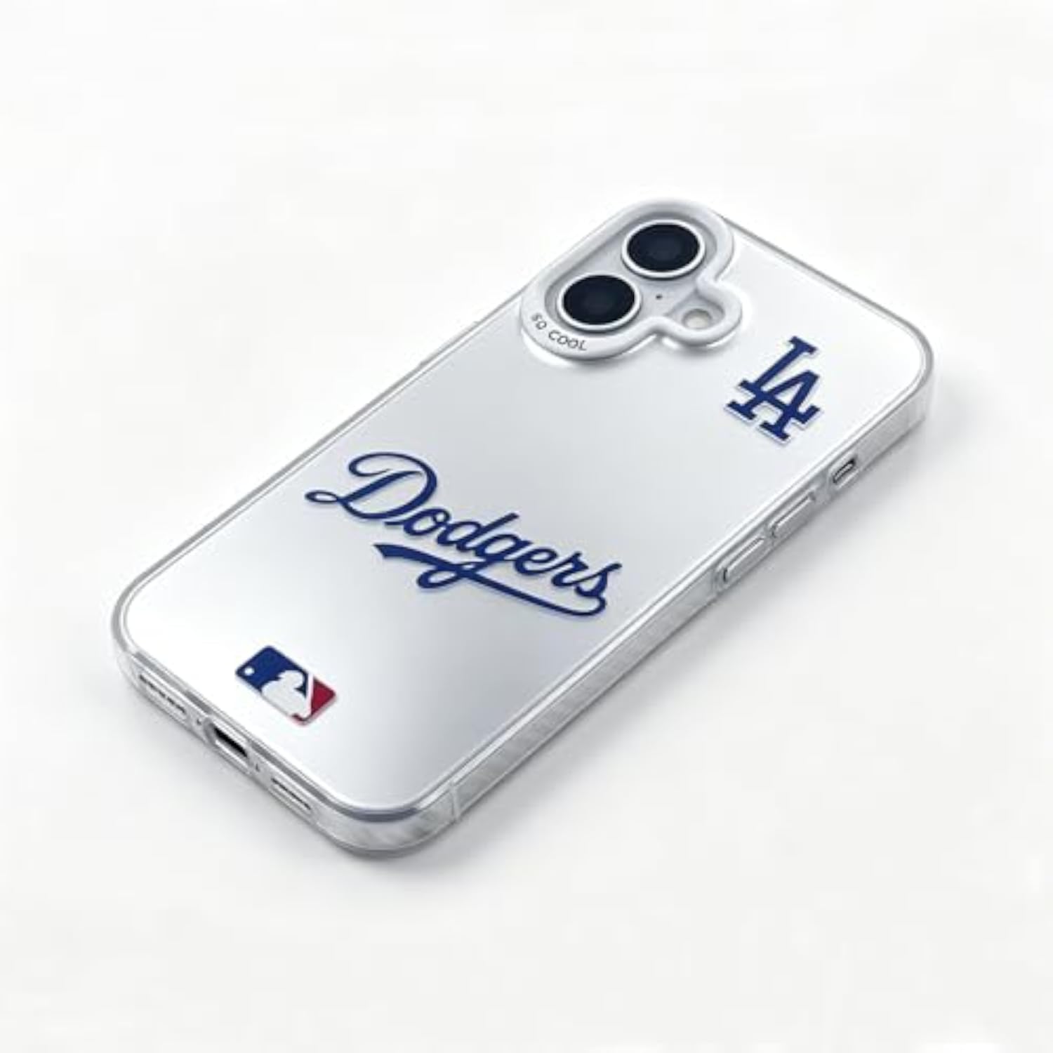 MLB Los Angeles Dodgers Shockproof Phone Case for iPhone 17, Silver-Plated Back with Raised Camera Protection, LA Dodgers Gift