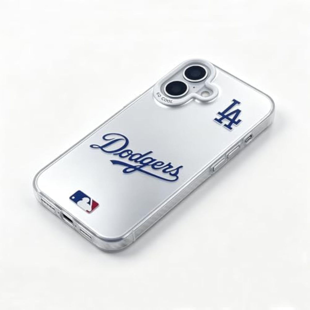 MLB Los Angeles Dodgers Shockproof Phone Case for iPhone 17, Silver-Plated Back with Raised Camera Protection, LA Dodgers Gift