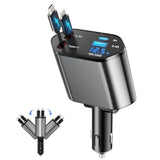 Retractable Car Charger, 4-In-1 Fast Car Phone Charger With 2.6Ft Two Retractable Cables Usb C+Usb A, Dual Charging Port With Voltmeter For Iphone 16/15/14/13, Samsung, Pixel