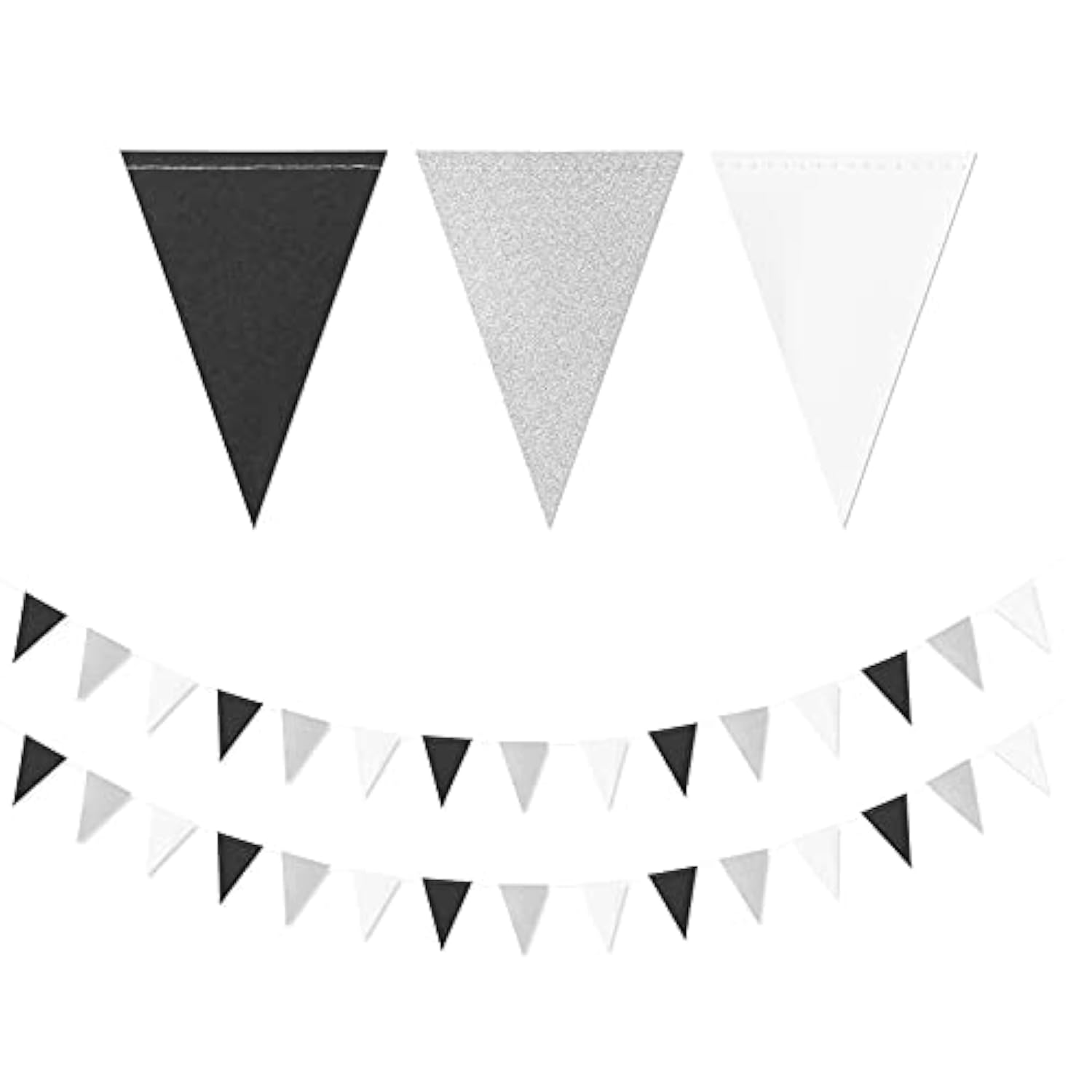 White Purple Gold Pennant Banner,2 Pack Glitter Sprinkles Paper Triang