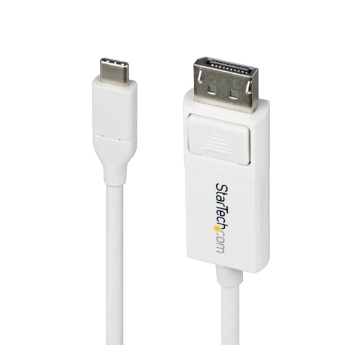 StarTech 6ft (2m) USB-C to DisplayPort 1.2 Cable, Bidirectional, 4K 60Hz, White Video Adapter Cord for  MacBook Pro/Air M1 M2 M3 M4, Mac