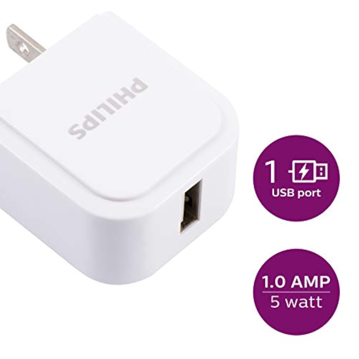 Philips Accessories USB-A Wall Charger, 5W, for iPhone 13/12/11/Pro/Pro Max/Mini, iPad Pro, Samsung Galaxy S21, Google Pixel 6, DLP2409/37