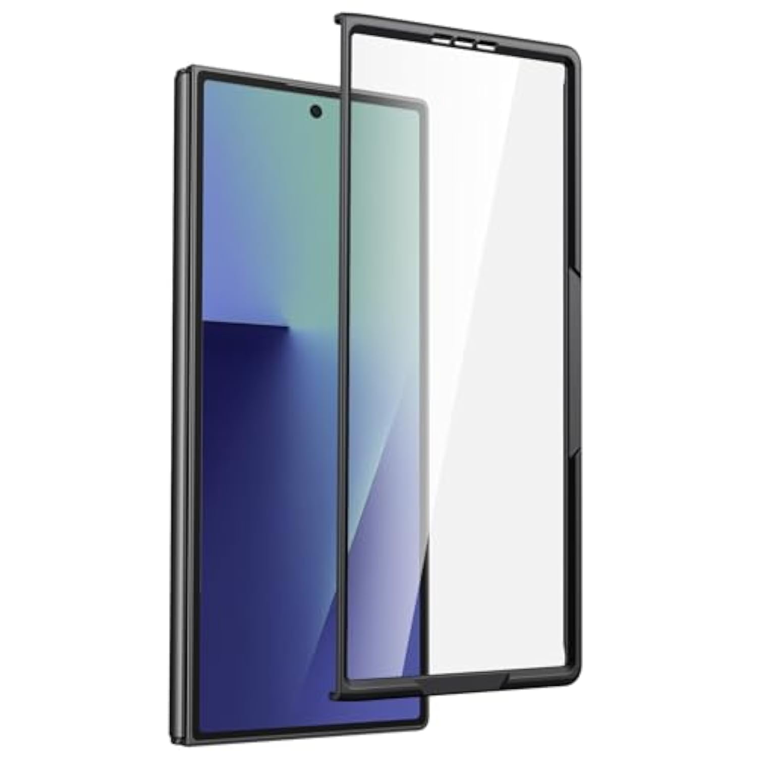 For Samsung Galaxy Z Fold 7 Front Frame With Tempered Glass Screen Protector, Durable Sturdy Cover Compatible With Galaxy Z Fold 7 5G 2025(Black)
