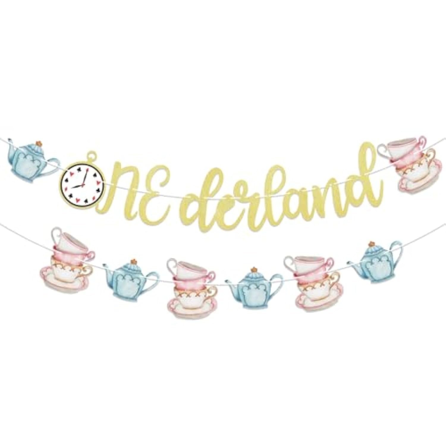 Onederland Banner - Alice In Onederland Decorations, Baby First Birthday Party Banner, Tea Party 1St Birthday Banner, Alice In Onederland Gold Glitter