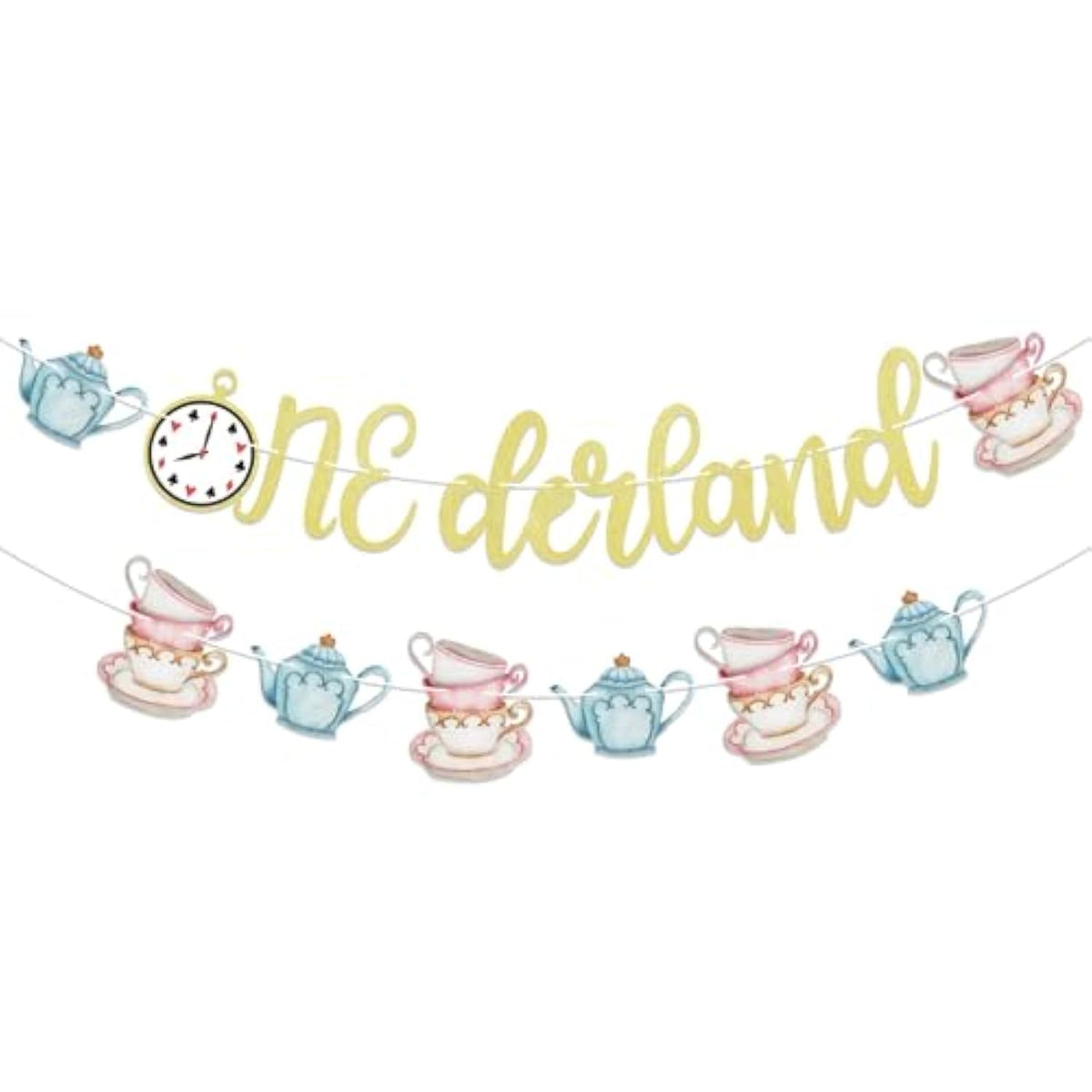 Onederland Banner - Alice In Onederland Decorations, Baby First Birthday Party Banner, Tea Party 1St Birthday Banner, Alice In Onederland Gold Glitter