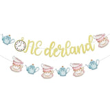 Onederland Banner - Alice In Onederland Decorations, Baby First Birthday Party Banner, Tea Party 1St Birthday Banner, Alice In Onederland Gold Glitter