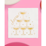 Gold Foil Cheers Napkins | 3-Ply, 50 Pcs | Bachelorette Party Champagne Coupe Decorations, Birthday Party Decor, Nye Cocktail Supplies, Celebratory Tableware