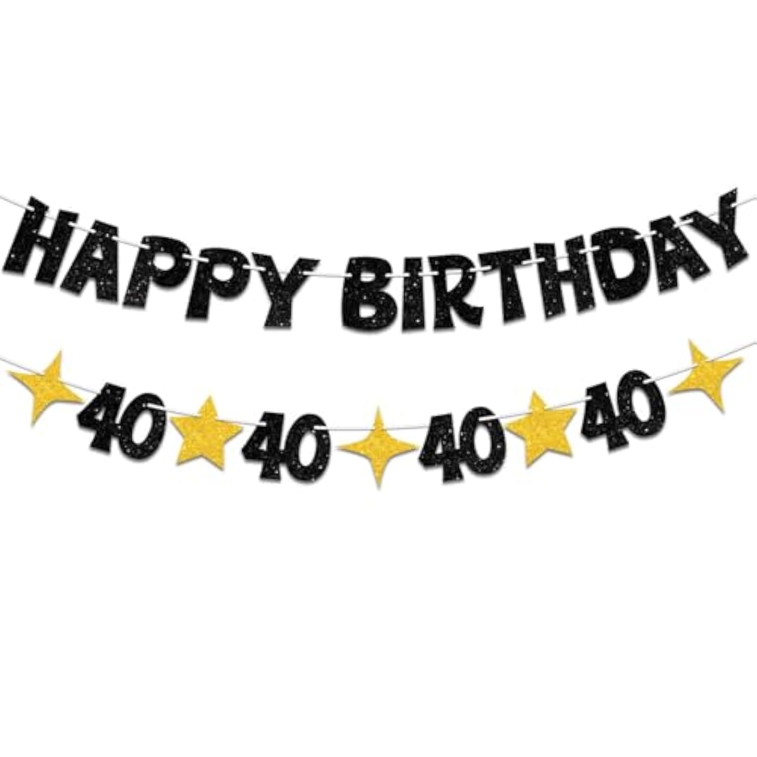 Black and Gold 40th Birthday Banner and Glitter Party Decorations