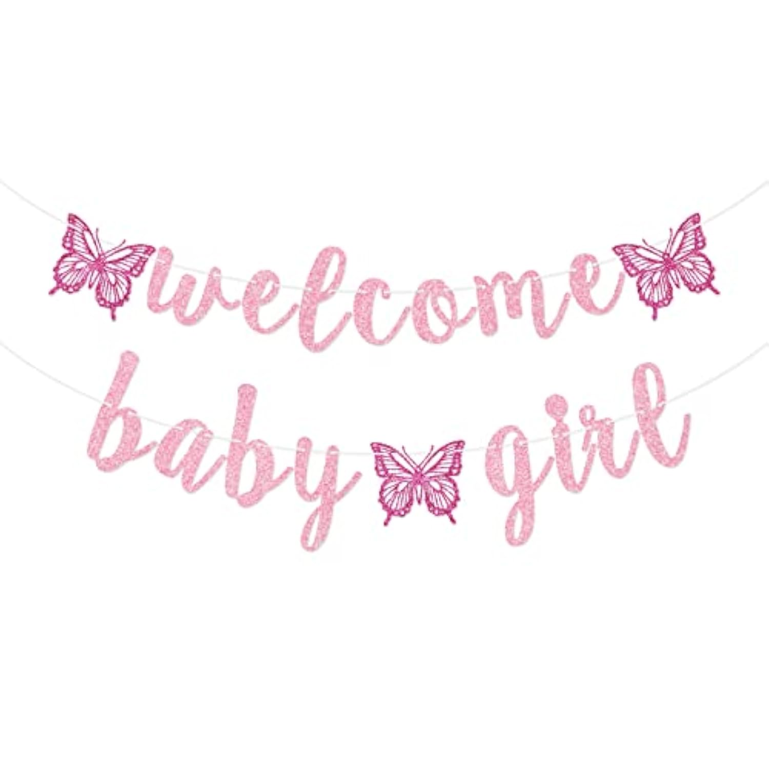 1pc Pink Butterfly "Welcome Baby Girl" Banner for Baby Shower Decoration