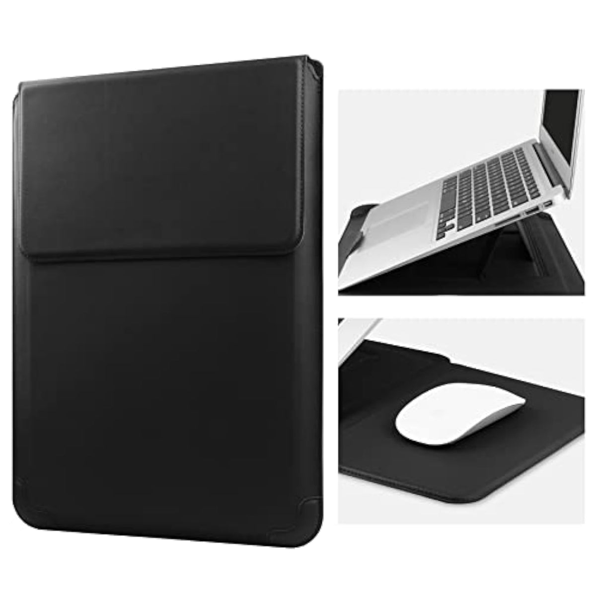 14 Inch Laptop Sleeve Case Leather Bag With Stand Compatible With Mac Pro 14 2021/Asus Vivobook 14/Hp Pavilion X360/Ideapad 14/Dell Hp Asus Acer Huawei Matebook 14'' Pc, Black