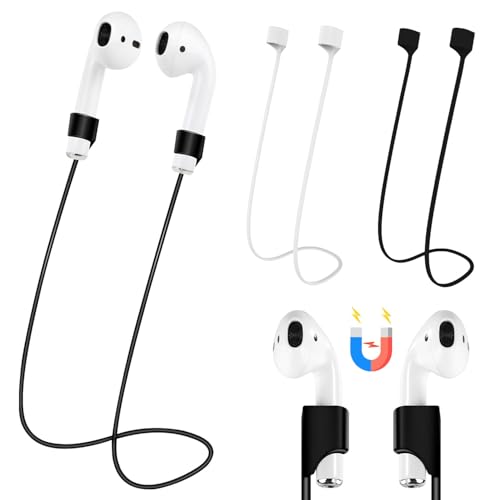 AirPods Accessories 2PCS Magnetic Anti-Lost Straps Soft Silicone Sports Lanyard Ultra Strong Magnetic Neck Rope Cord Compatible with AirPods 1&2 Pro
