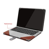 MOSISO Compatible with MacBook Pro 14 inch Case 2024 2023 2022 2021 M4 A3112 A3185 A3401 M3 A2918 A2992 M2 A2779 M1 A2442,PU Leather Folio Protective Stand Cover Sleeve with Keyboard Cover,Brown