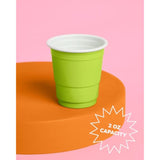 Pink, Orange + Green Plastic Shot Glasses - 50 Disposable 2 Oz Cups | Final Fiesta Bachelorette Decorations, Rave Birthday Party Favors, Cinco De Mayo Neon Drinkware, Groovy Baby Shower