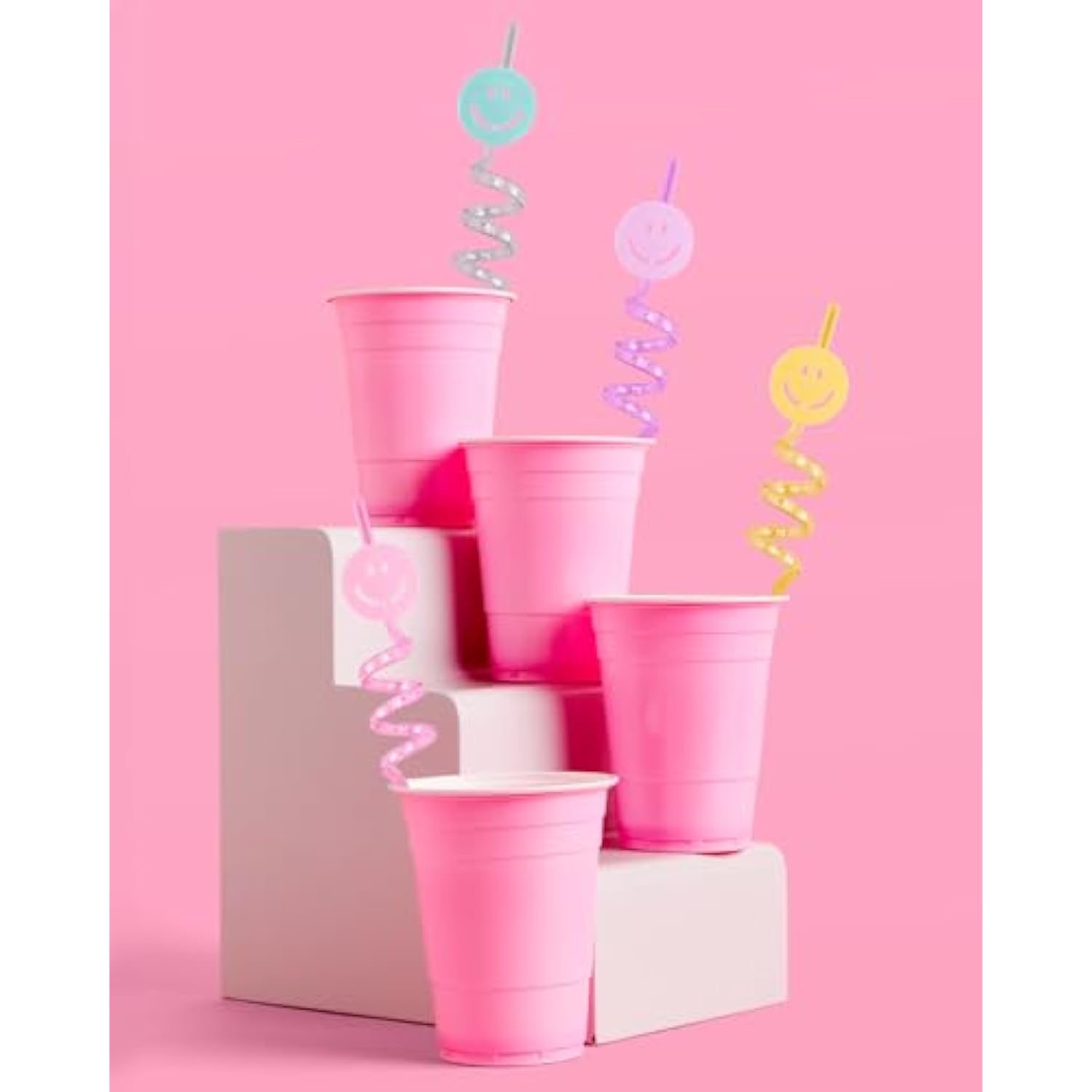 Pastel Smiley Face Straw Set 16 Pc | Preppy Cute Rainbow Party Favors Y2K Groovy