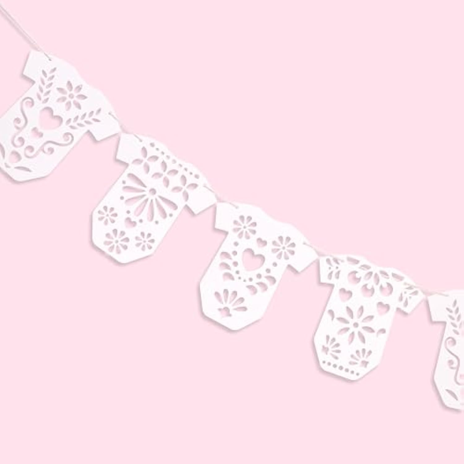 Papel Picado Baby Shower Garland, Lace Onesie Fiesta Banner Party Decor